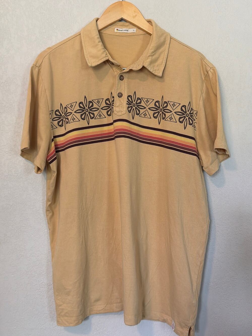 Marine Layer Men’s Archive Preston Polo Yellow Vintage Stripe colorway, L